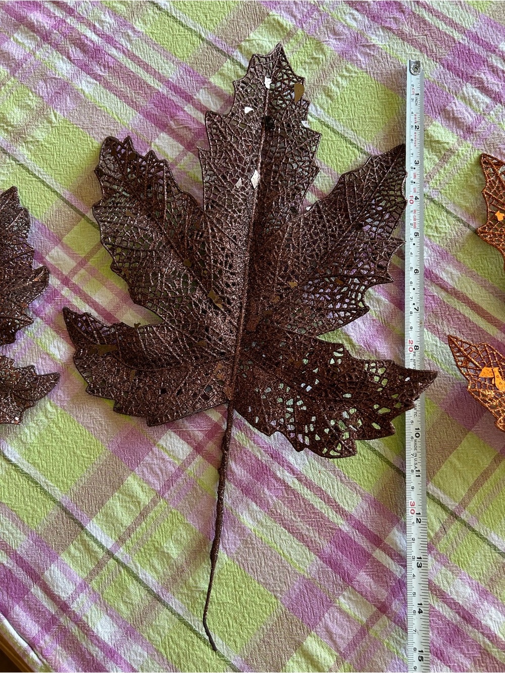 Autumn Decorative sparkly Leaf Accents - Dark Brown Gold and Orange
